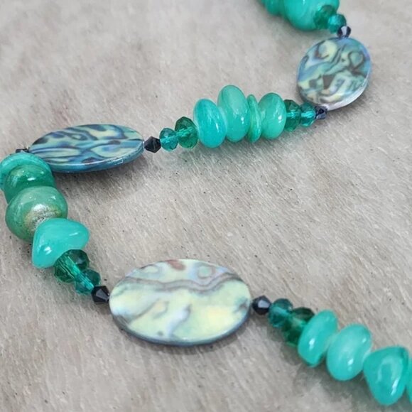 Turquoise Mosaic & Jade Bead Necklace - Picture 2 of 6